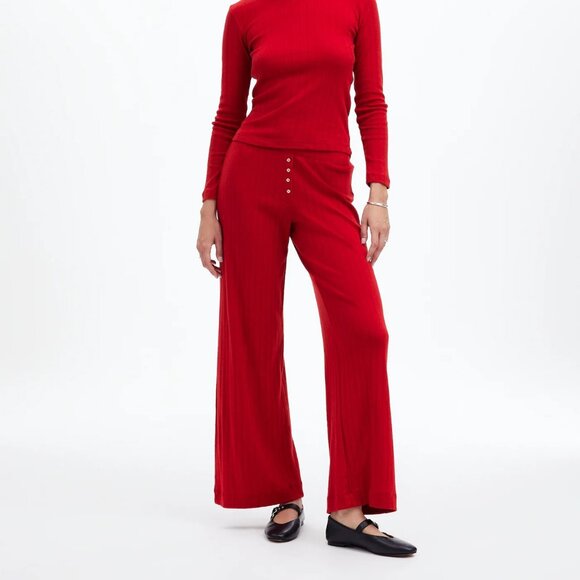 Madewell x LESET Pointelle Pant in Red, Size Large - Picture 1 of 8